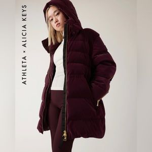Athleta x Alicia Keys / Keys Luxe Puffer jacket, dark maroon. Size MEDIUM, NWT.
